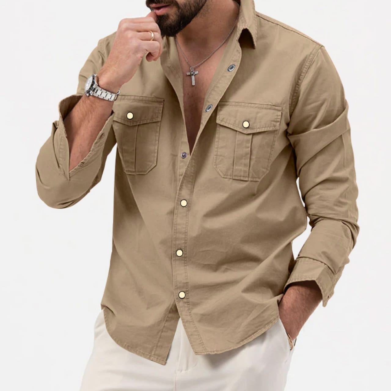 73f22298-91c1-4e03-8906-de2e3d1c2363.jpg Men’s Double Pocket Kaiser Cotton Premium Quality Shirt - Image 1