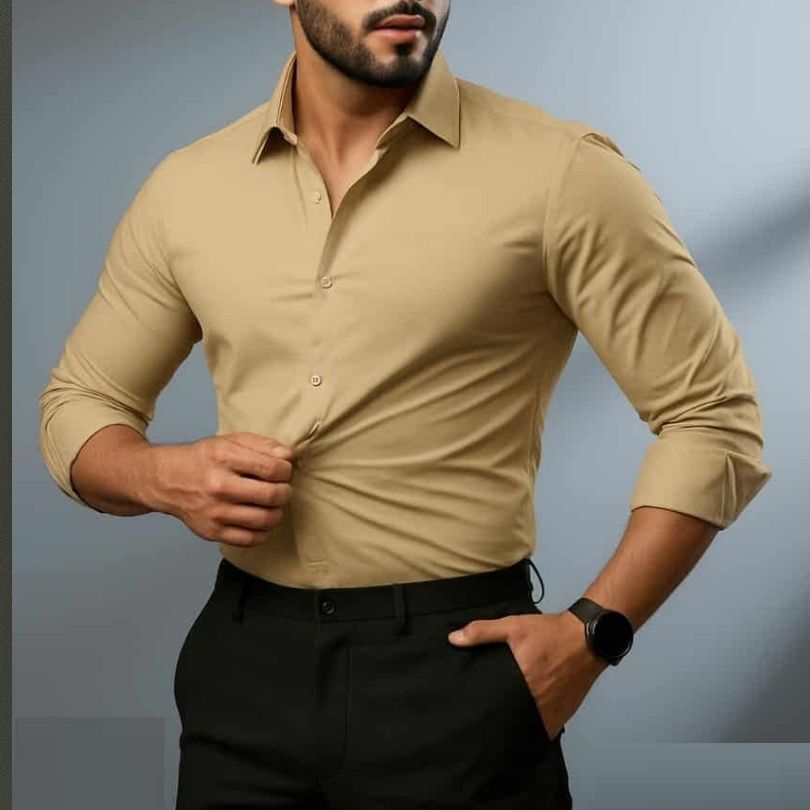 White-and-Brown-Minimalist-Fashion-Collection-Instagram-Post-52.jpg Men’s Premium Wrinkle Free China Spandex Stretch Formal Shirt - Image 1
