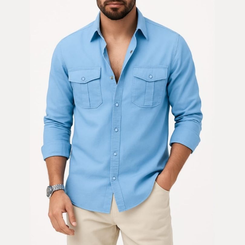 White-and-Brown-Minimalist-Fashion-Collection-Instagram-Post-84.jpg Men’s Double Pocket Kaiser Cotton Premium Quality Shirt - Image 1